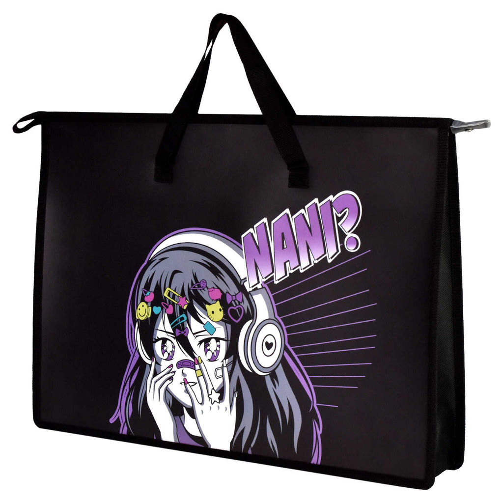 Папка для чертежей и рисунков пластиковая арт. 62513/ 12 МАНГА (полипропилен, формат А3, 45x33х9 см, 1 отделение (-я), молния, внутренний ПВХ карман, дно с расширением, текстильные ручки, УФ-печать)