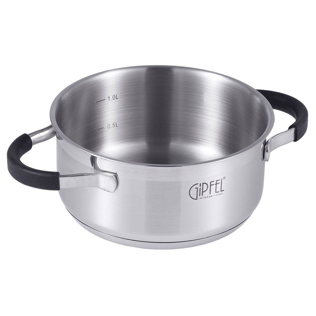 1732 GIPFEL Кастрюля METROPOLE 16x7,5см/1,5л со стеклянной крышкой, с индукционным капсульным дном. Материал: нерж. сталь 18/10, силикон. Толщина: 0,6мм  фото 3
