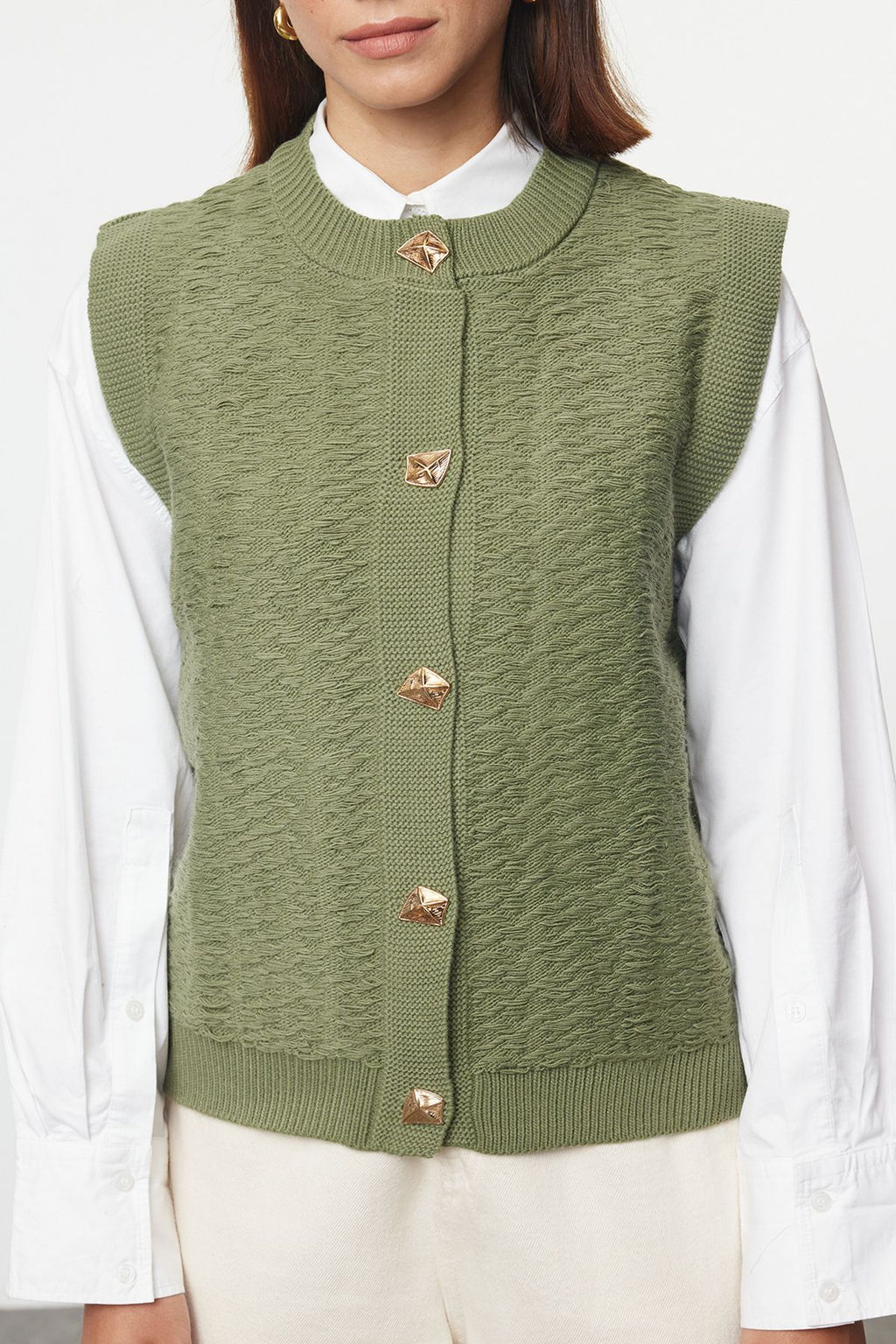 Mint Bisiklet Yaka Fitted Yelek TWOAW25YE00028