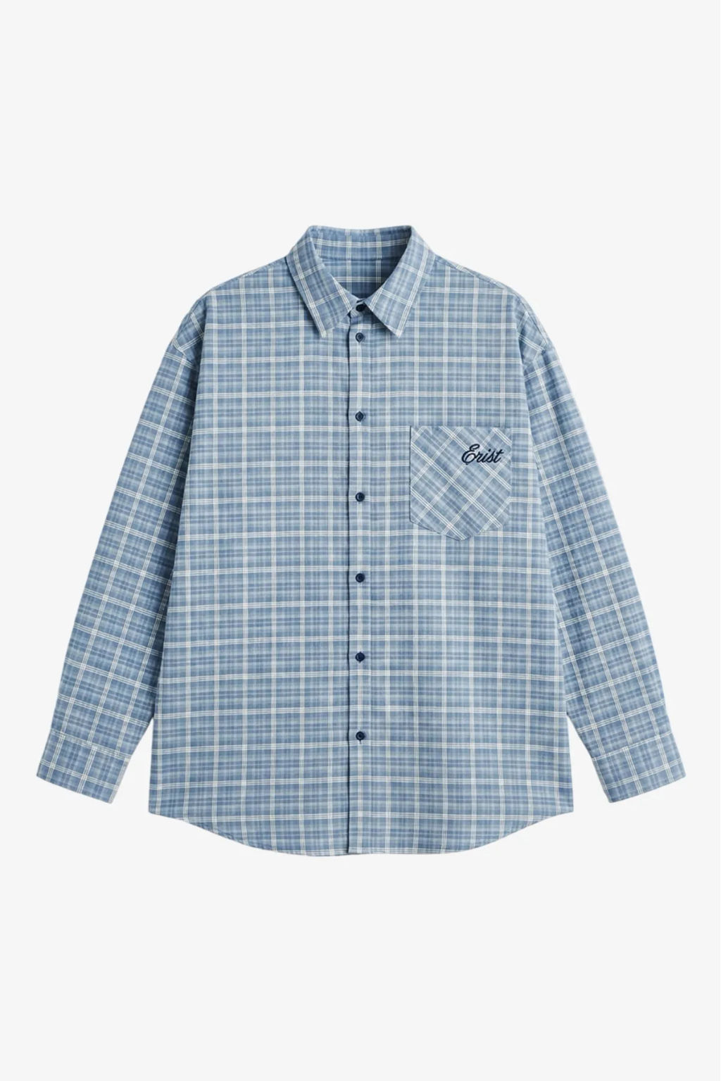 Рубашка в клетку с карманом Ледяной голубой - Erist store фото 2