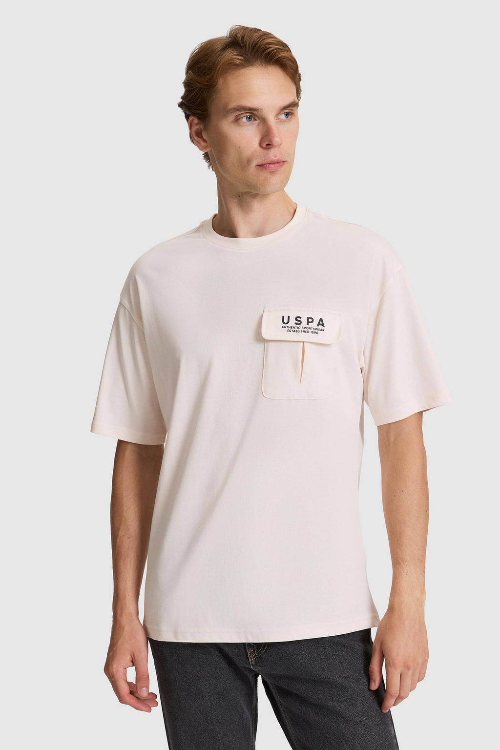 Erkek Krem Comfort Fit Bisiklet Yaka Ti__rt
