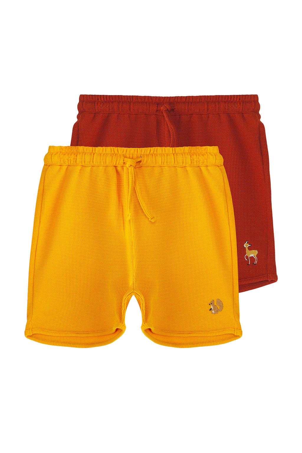 Sar?-Kiremit 2li K?z Cocuk Pamuklu Animal Nak?sl? Orme Sort & Bermuda TKDSS25SR00023