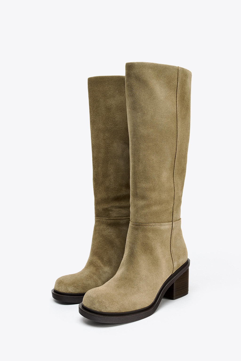 STITCHED SPLIT SUEDE HEELED BOOTS - Zara фото 7