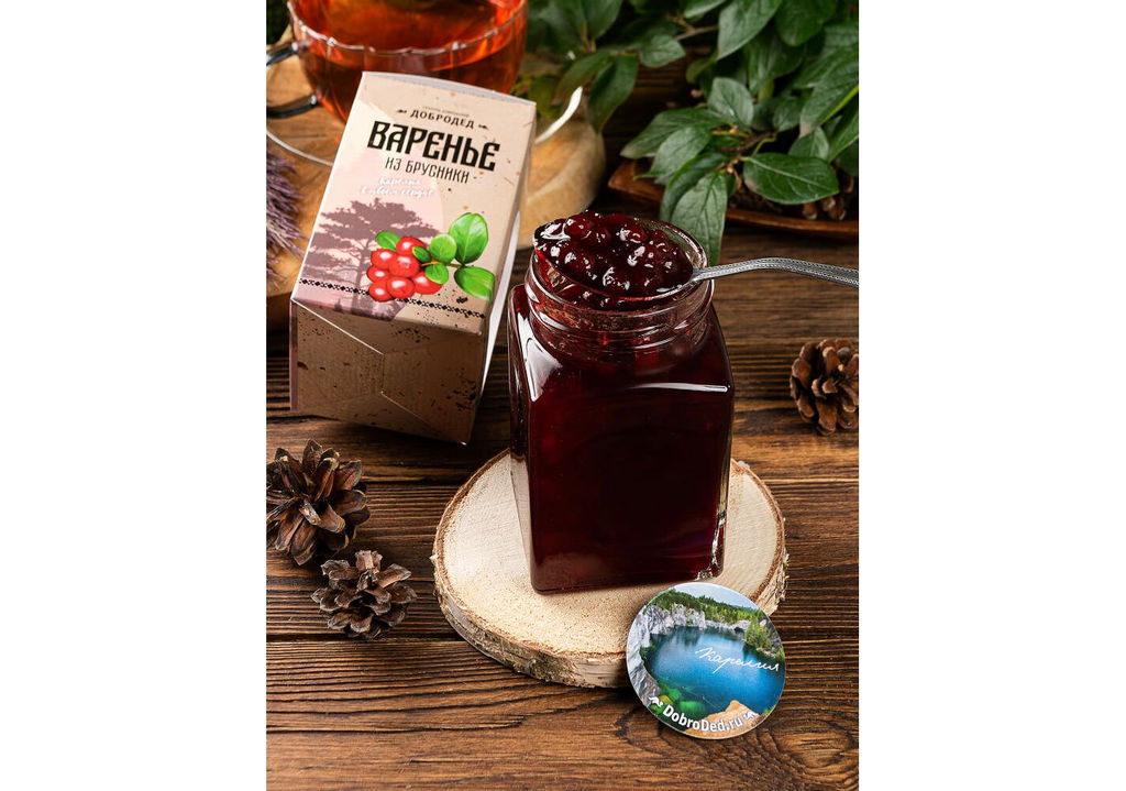 Варенье из Брусники баночка 300 г в коробочке с магнитиком