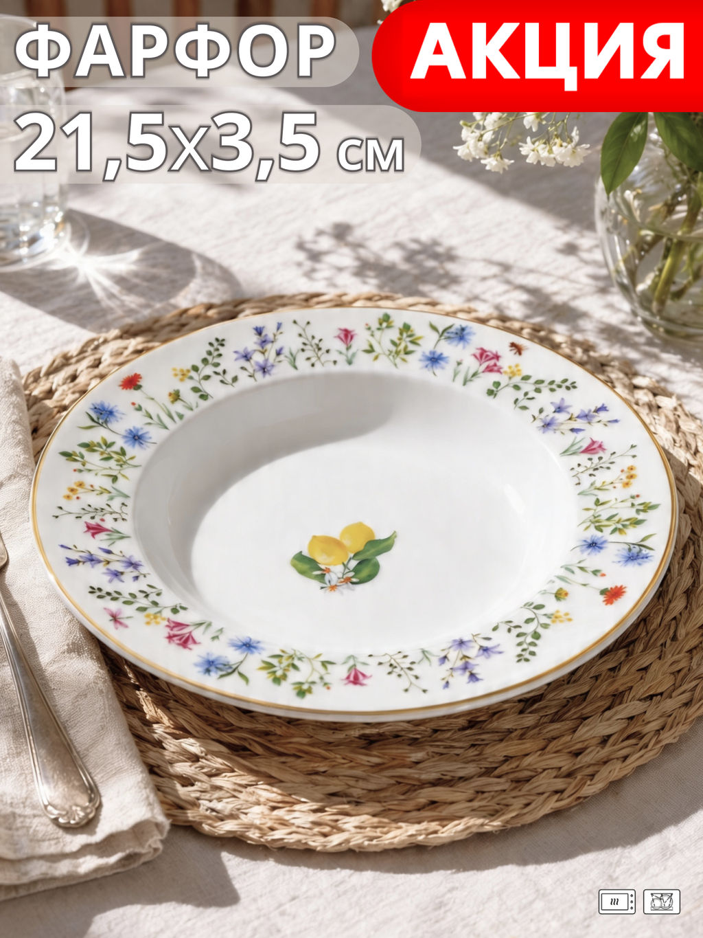 Тарелка суповая Цветы и лимоны, 21,5 см - Easy life фото 7