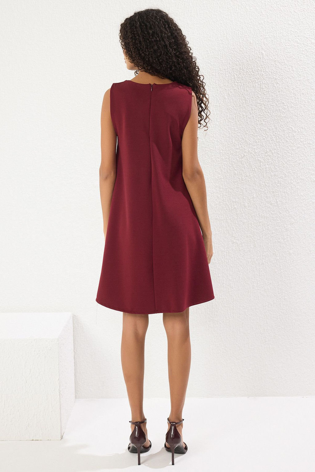 Bordo S?f?r Kol Bisiklet Yaka A-line/Can Ac?lan Mini Orme Elbise TWOSS25EL00695 - Trendyolmilla фото 4