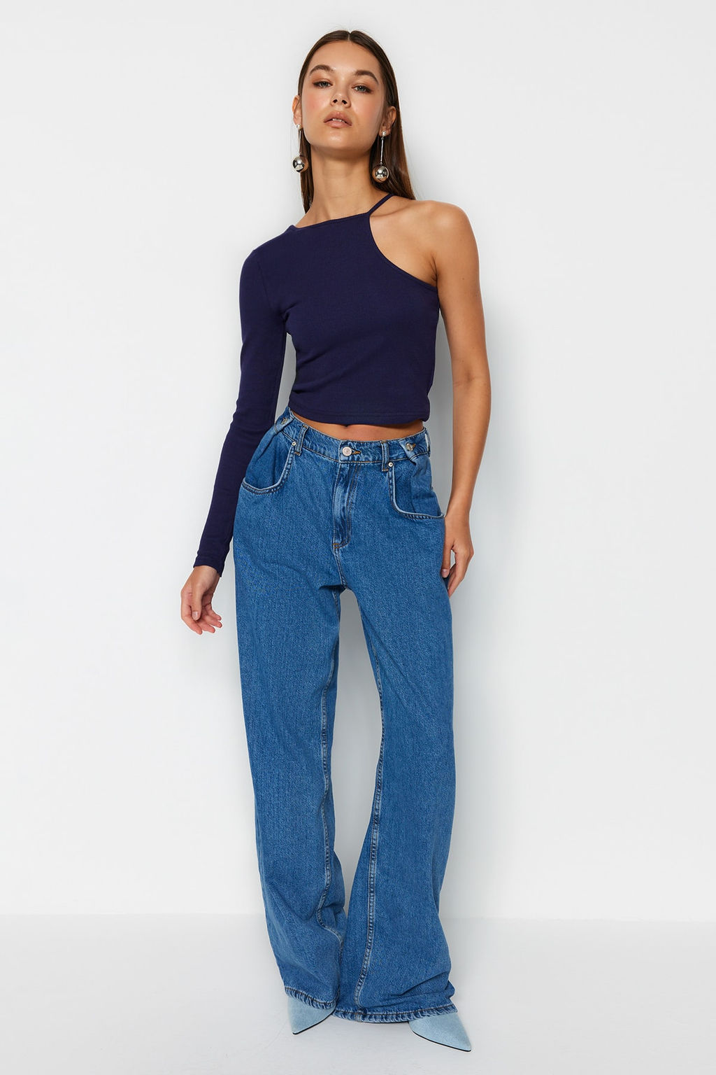 Trendyolmilla Murdum Fitilli Fitted/Vucuda Oturan Bisiklet Yaka Tek Kol Esnek Orme Bluz TWOSS22BZ0214 фото 11