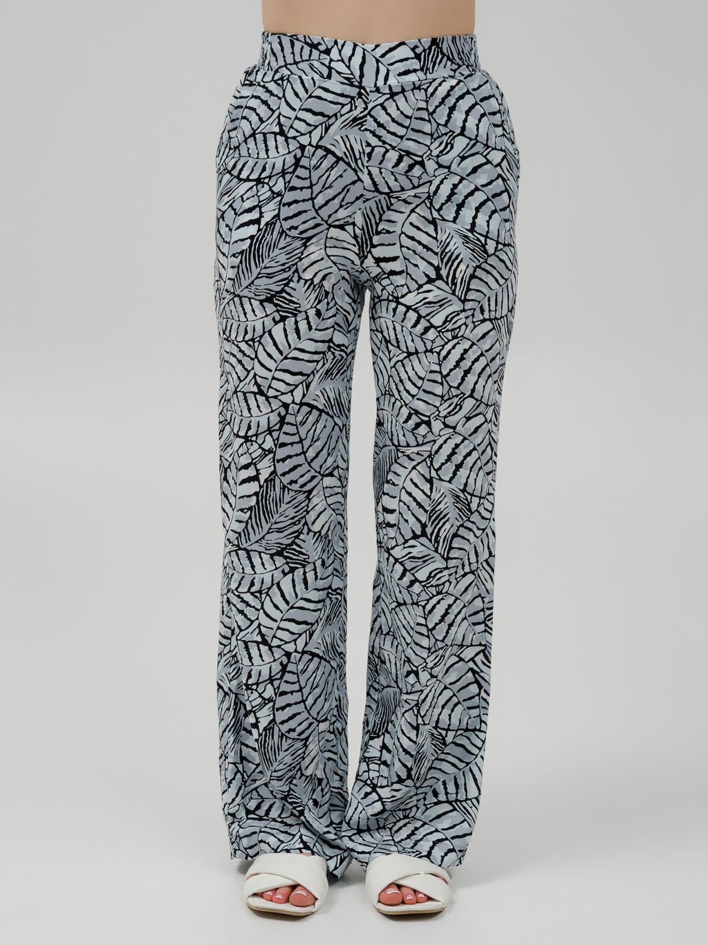 Штапельные, свободные, прямые брюки серые - Odis фото 8