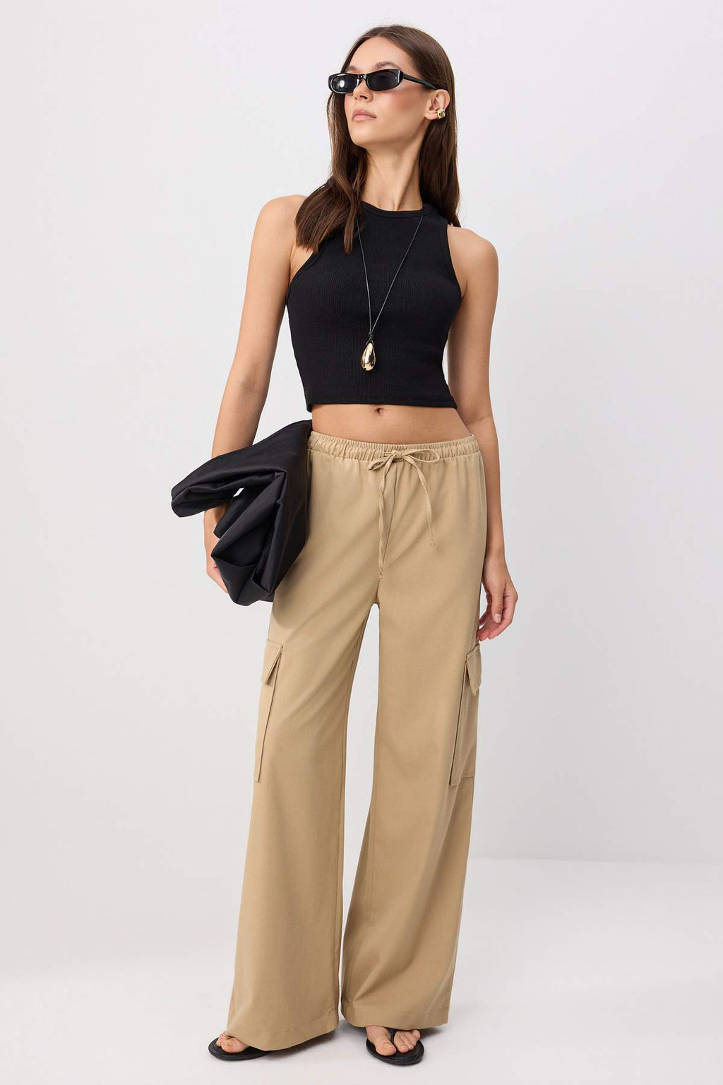 Camel Beli Lastikli Wide Leg Kargo %100 Pamuk Pantolon TWOSS26PL00183 - Trendyolmilla фото 2