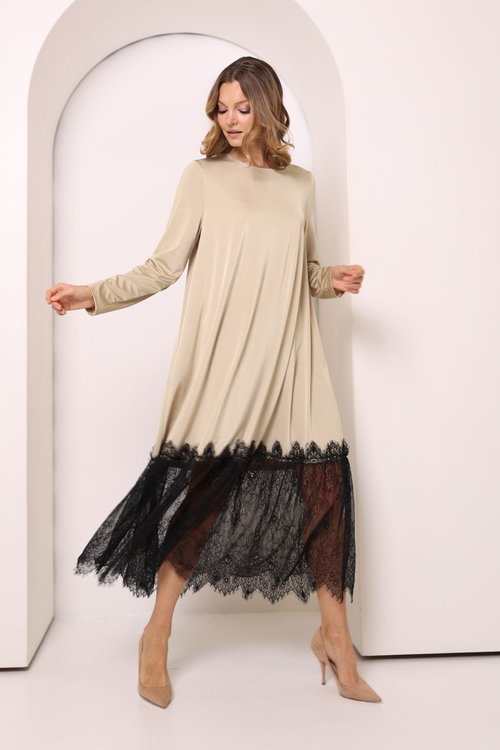 Платье расклёшенное с кружевом - Looklikecat фото 6