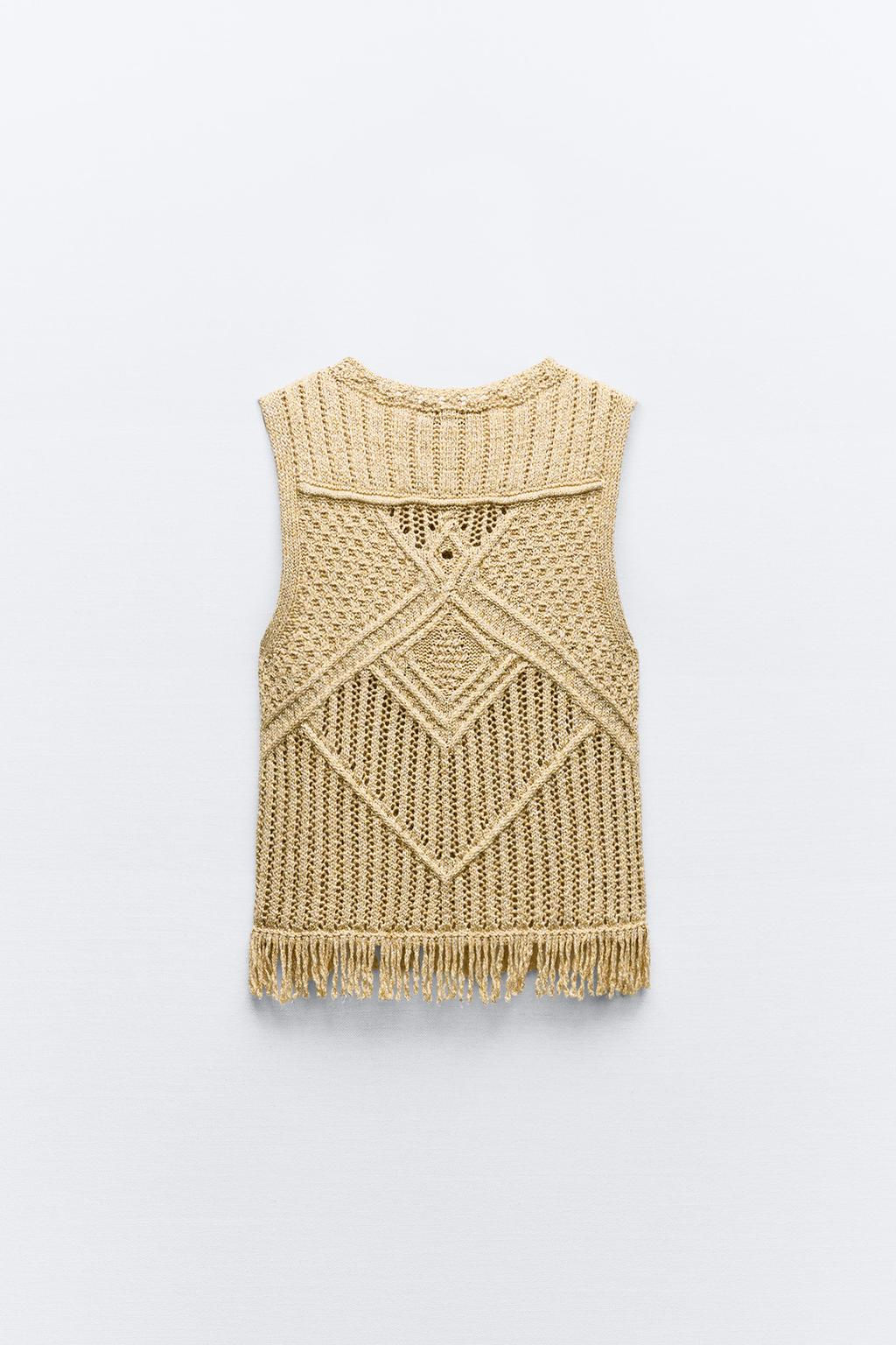 METALLIC THREAD KNIT TOP WITH FRINGING - Zara фото 3