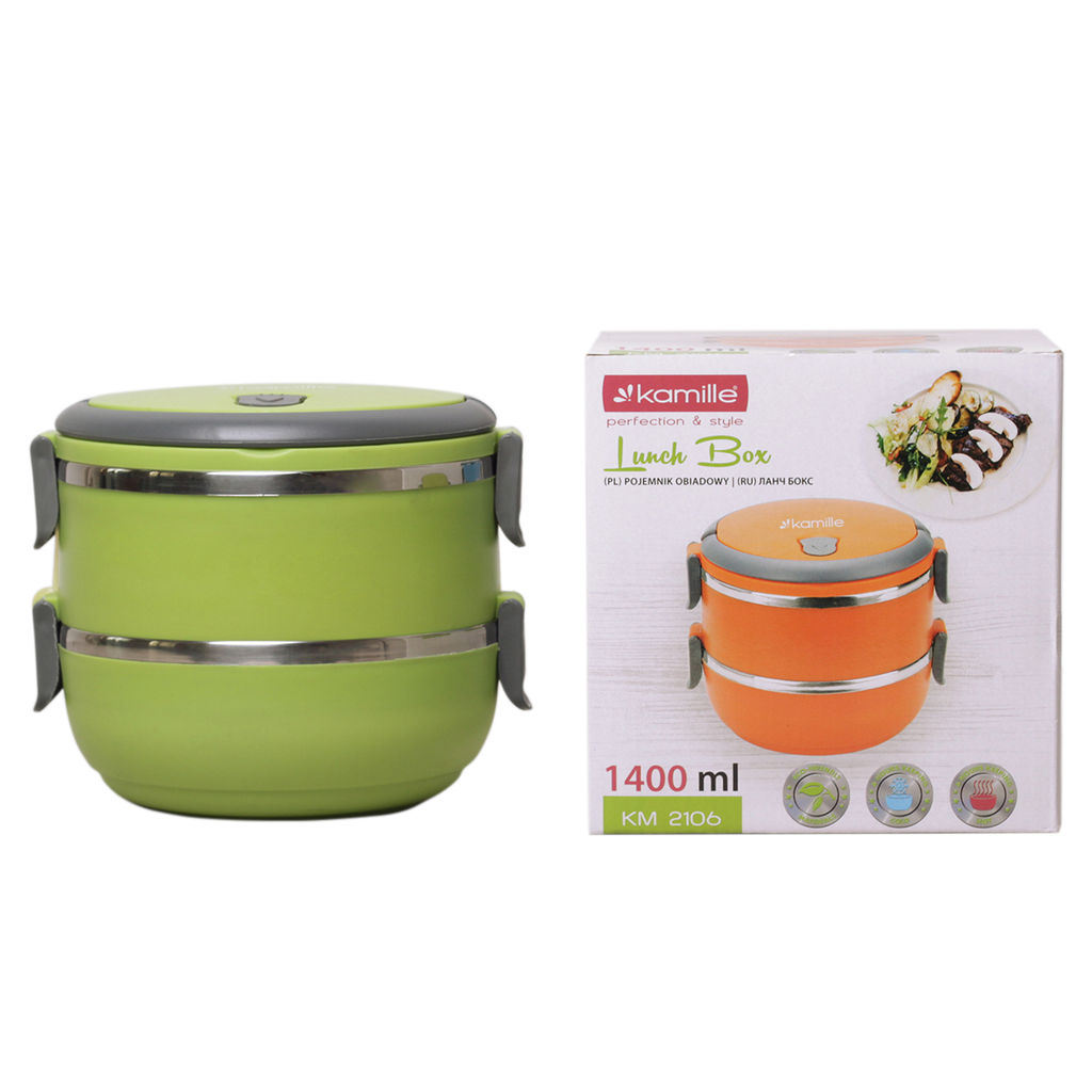 Ланч-бокс двойной 1400 мл 16,5*15*13,5 см пласт. корпус, внутр емкость нерж, арт. 2106