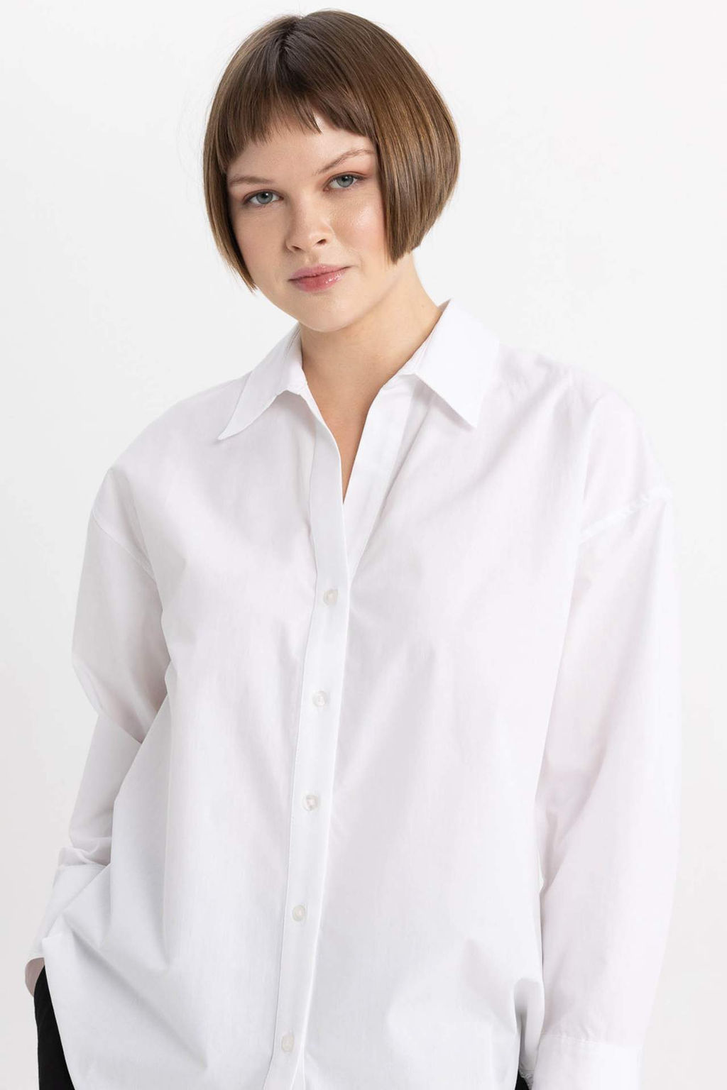 Oversize Genis Kal?p Poplin Uzun Kollu Gomlek - Defacto фото 5