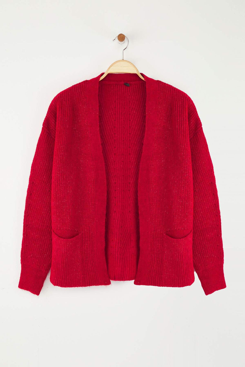 K?rm?z? Genis Kal?p Yumusak Dokulu Cep Detayl? Triko H?rka TWOAW24HI00133