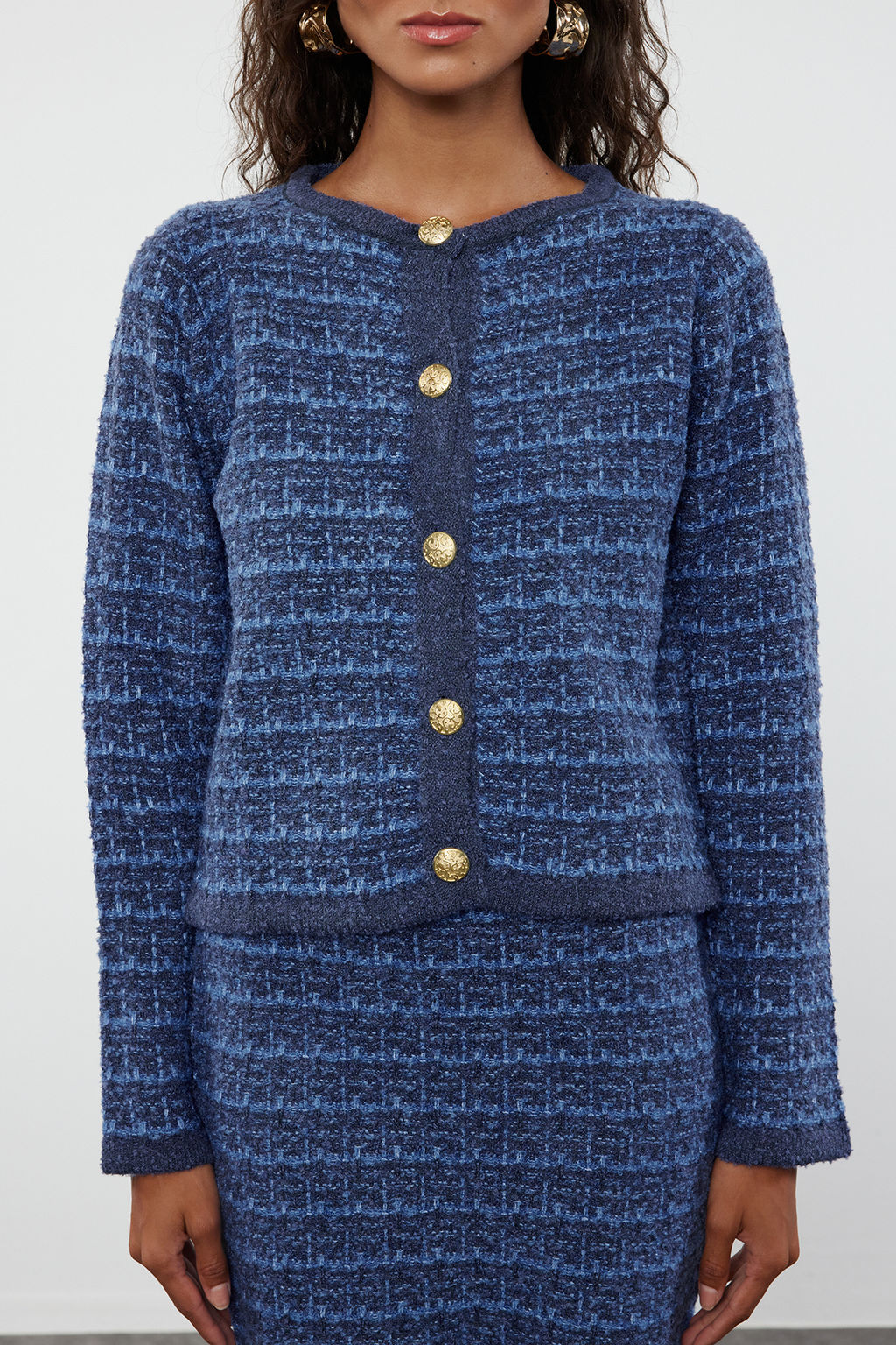 Indigo Orgu Detayl? Yumusak Dokulu H?rka-Etek Triko Alt-Ust Tak?m TWOAW24AU00001