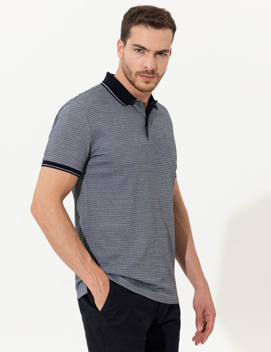 Lacivert Slim Fit Polo Yaka Ti__rt