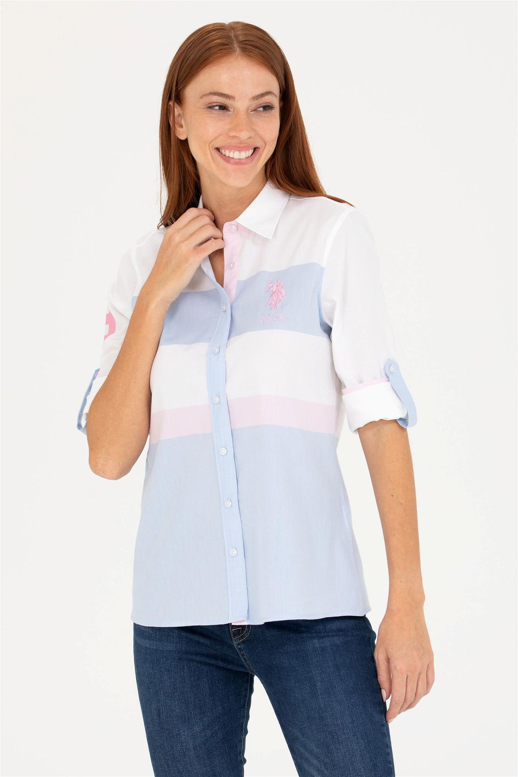 Женская голубая рубашка с длинным рукавом Неожиданная скидка в корзине