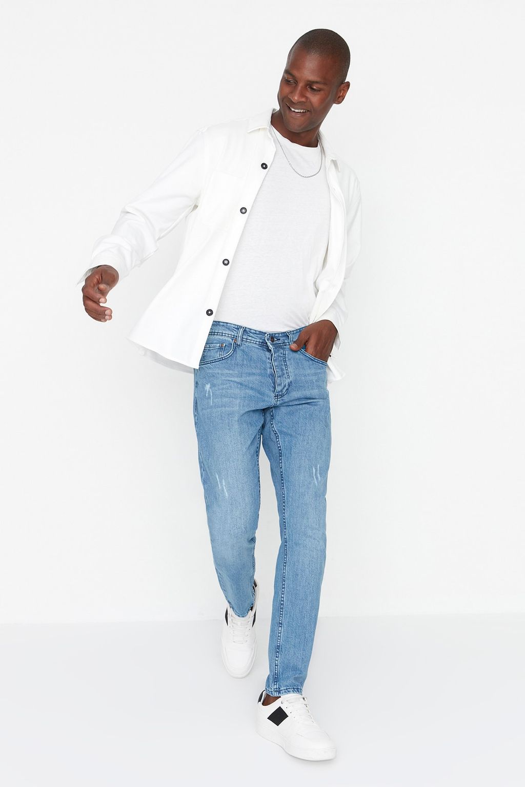 TRENDYOL MAN Ac?k Mavi Esnek Kumas T?rnakl? Destroylu Slim Fit Dar Kesim Jeans Kot Pantolon TMNSS21JE0067 - Trendyolmilla фото 2