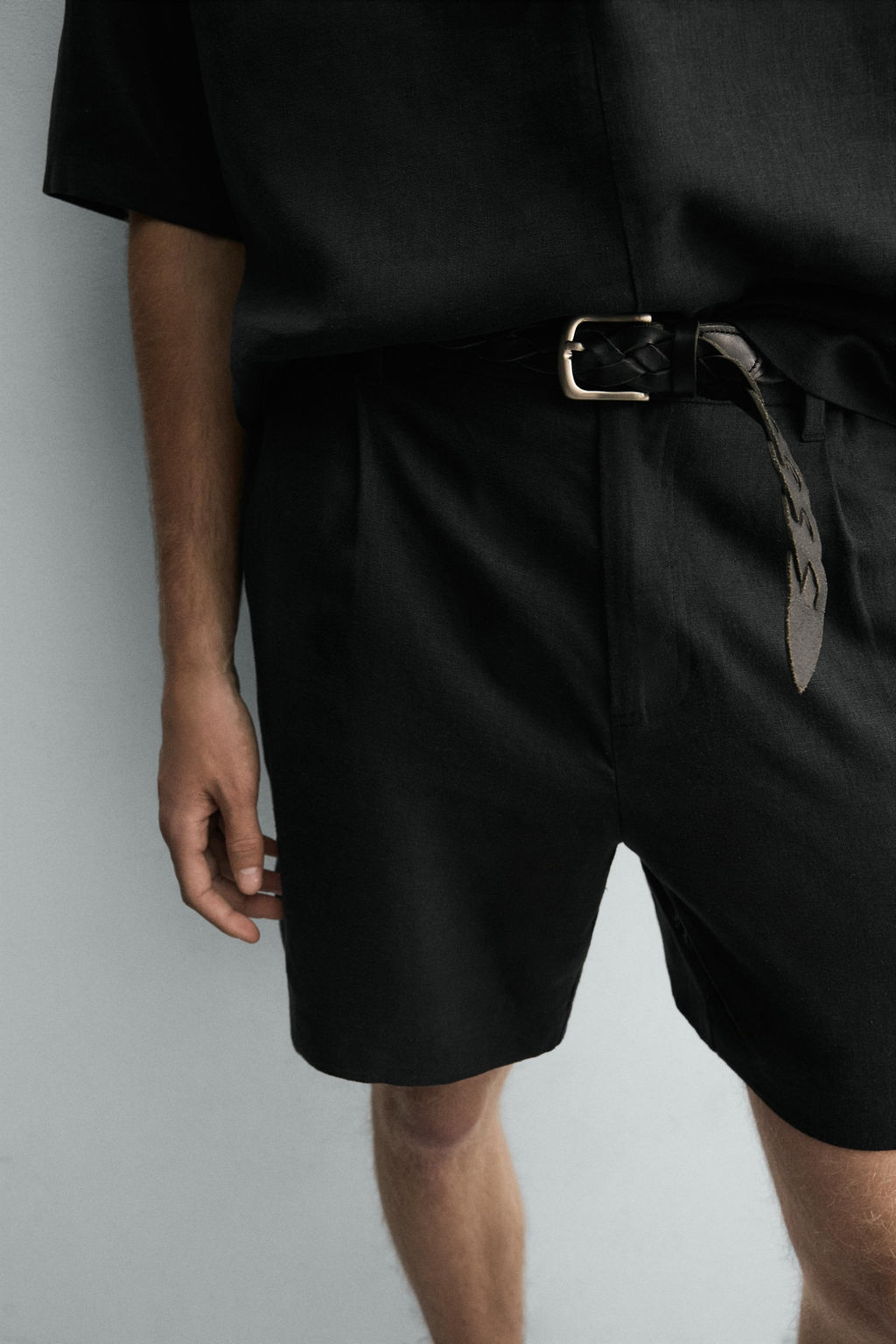 BERMUDA RELAXED FIT LINO - VISCOSA / Negro