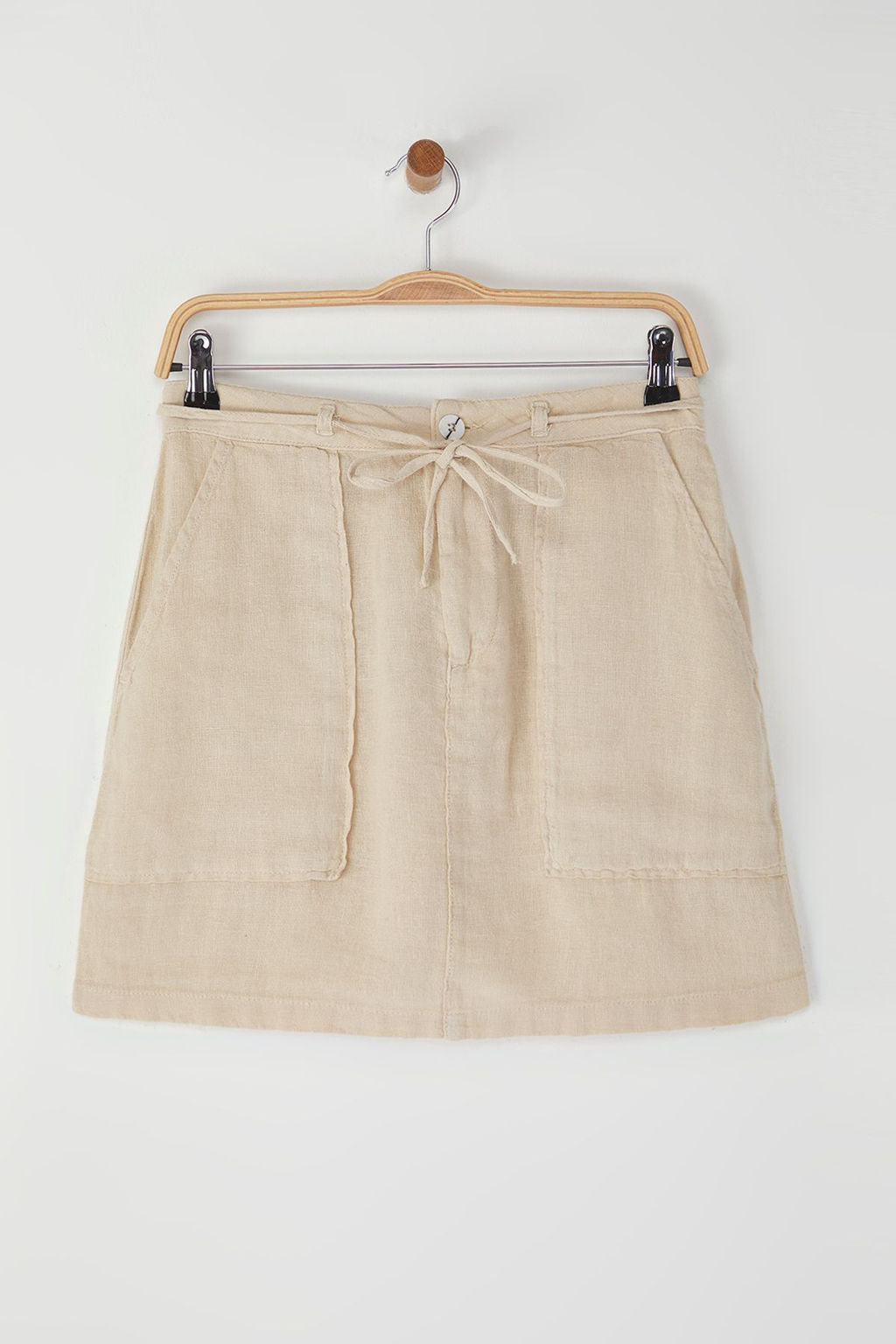 Bej %100 Keten Cep Detayl? Mini Etek TWOSS24ET00154