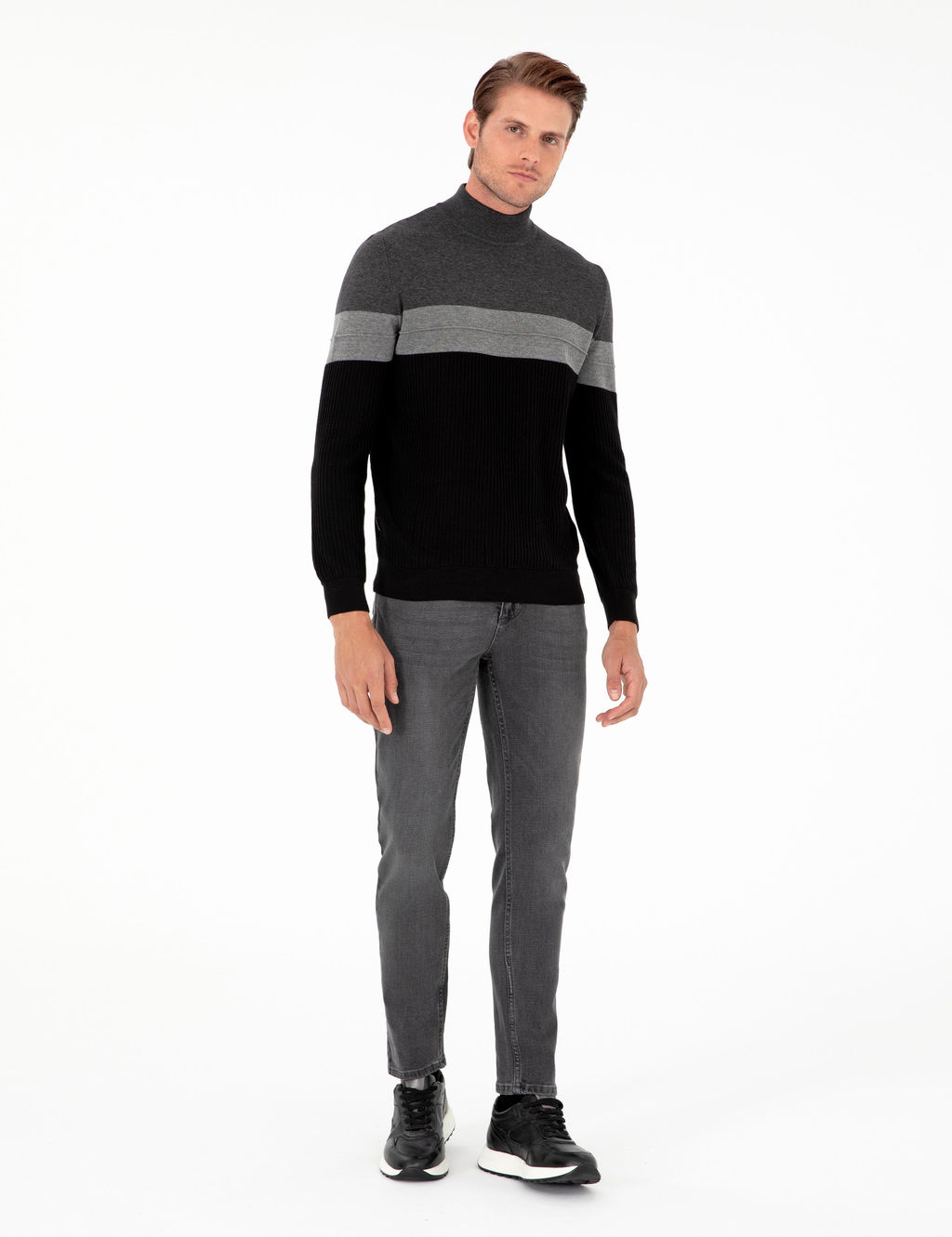 Antrasit Melanj Slim Fit Yar_m Bal_k__ Yaka Triko Kazak - Pierre cardin фото 4