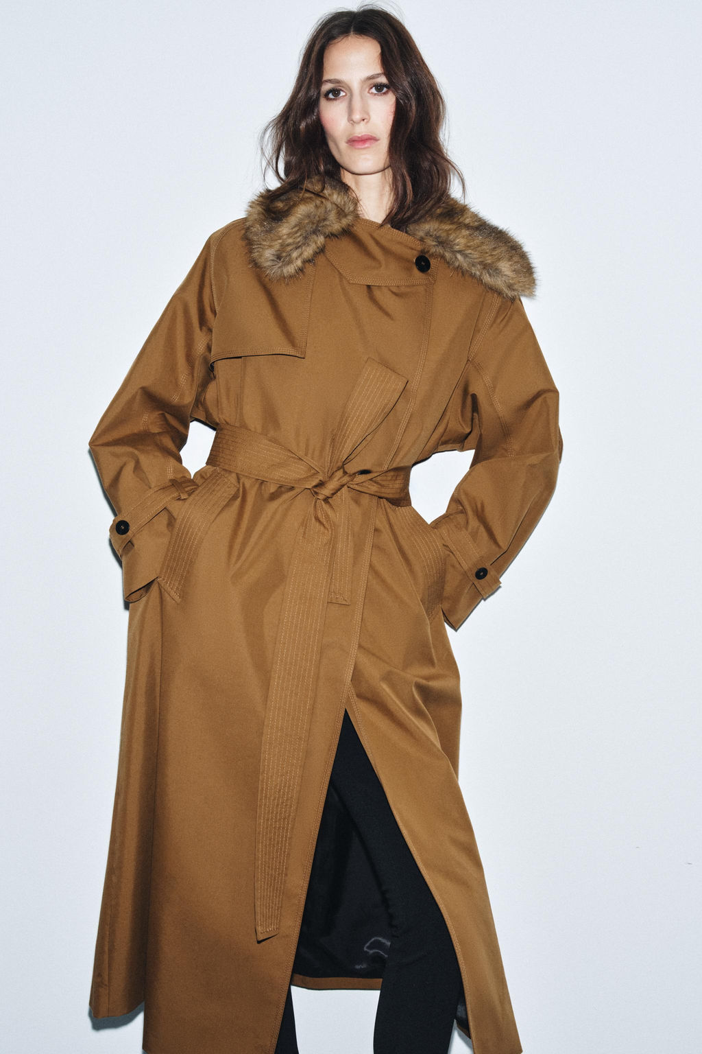 OVERSIZE FAUX FUR COLLAR TRENCH COAT ZW COLLECTION LIMITED EDITION - Zara фото 2