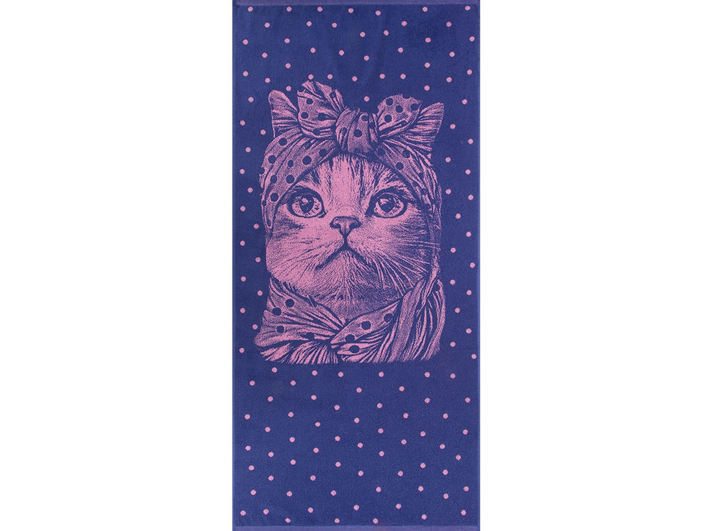 Полотенце махровое 6с102.411ж1 Кошка в горошек(пурпурн3) 67х150см