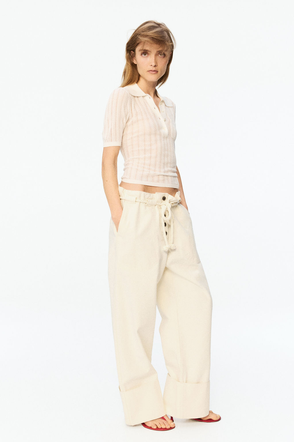 Pantal?n paper bag con cintur?n de cord?n - H&m фото 2