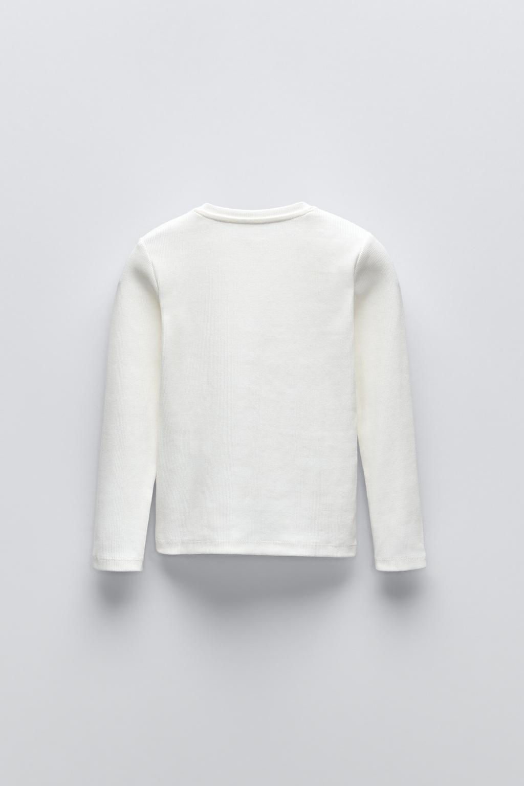 FLORAL FAUX PEARL RIBBED T-SHIRT - Zara фото 2