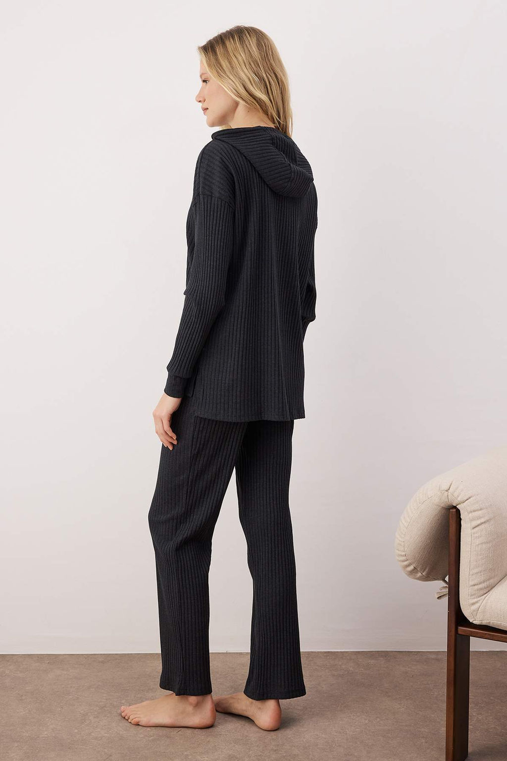 Trendyolmilla Lacivert Kapusonlu Fitilli Orme Pijama Tak?m? THMAW22AU0334  фото 16