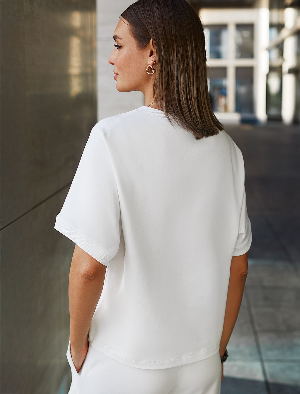 VILATTE / Футболка из эластичного футера двухнитки  фото 4