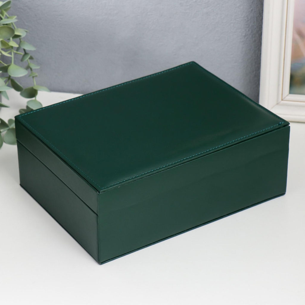 Шкатулка кожзам для украшений Тёмно-зелёная матовая 9х23х17 см - Simaland фото 5