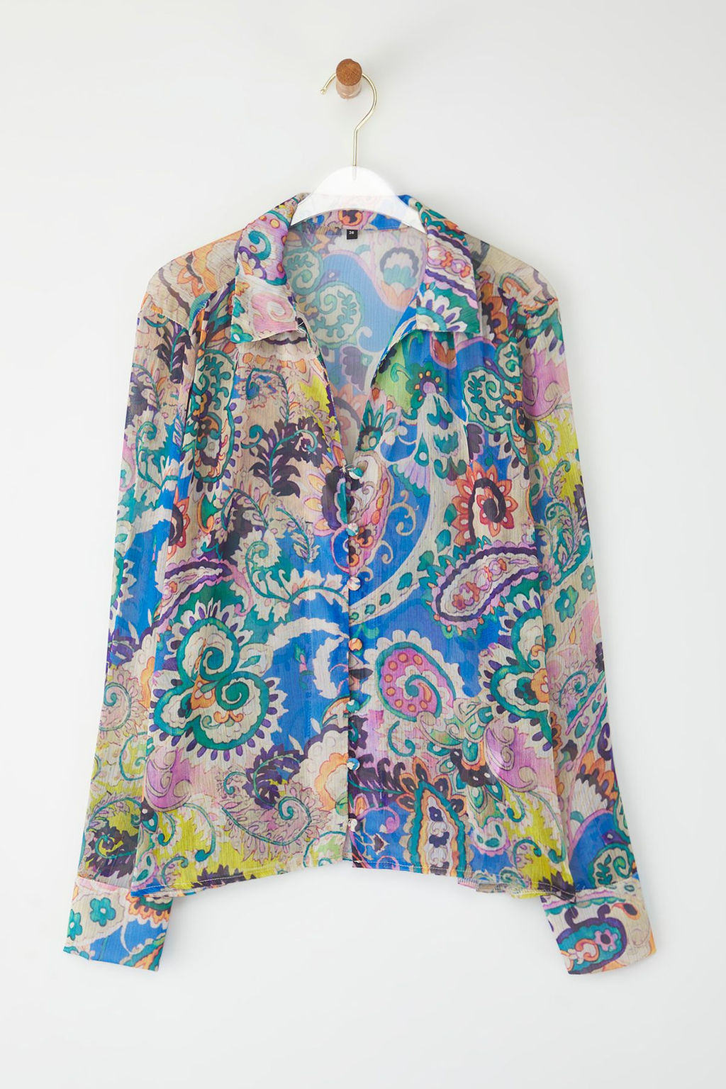Trendyolmilla Cok Renkli Uzun Kollu Oversize Desenli Sifon Gomlek TWOSS25GO00153  фото 5