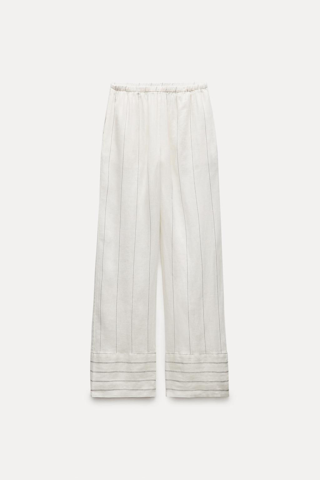 STRIPED 100% LINEN TROUSERS - Zara фото 5