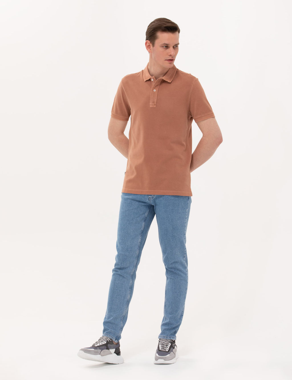 Kahverengi Slim Fit Polo Yaka Ti__rt