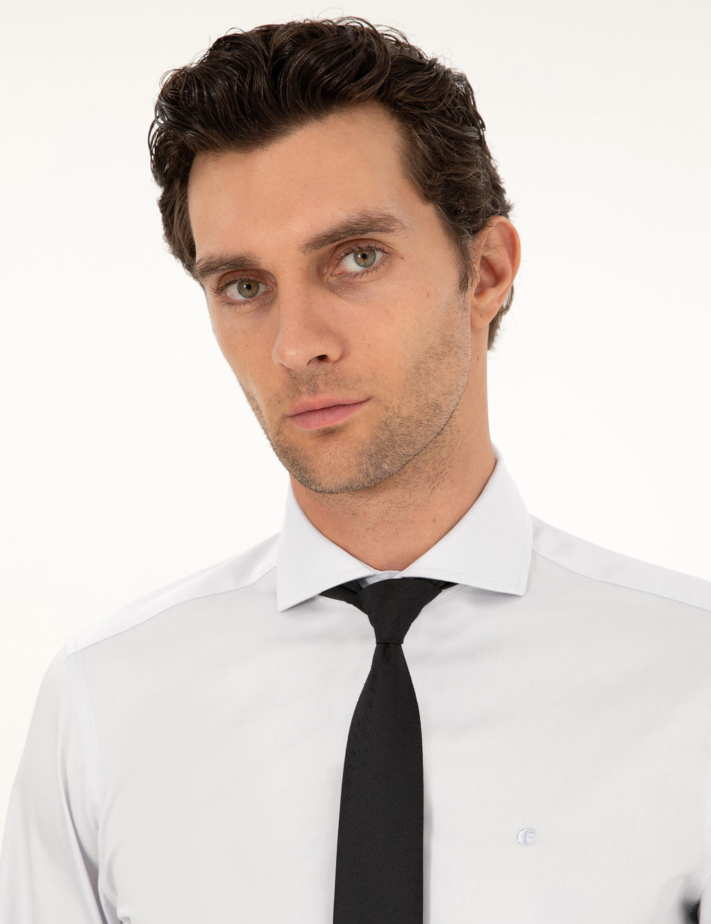 Светло-серая классическая рубашка приталенного кроя с итальянским воротником - Cacharel фото 2