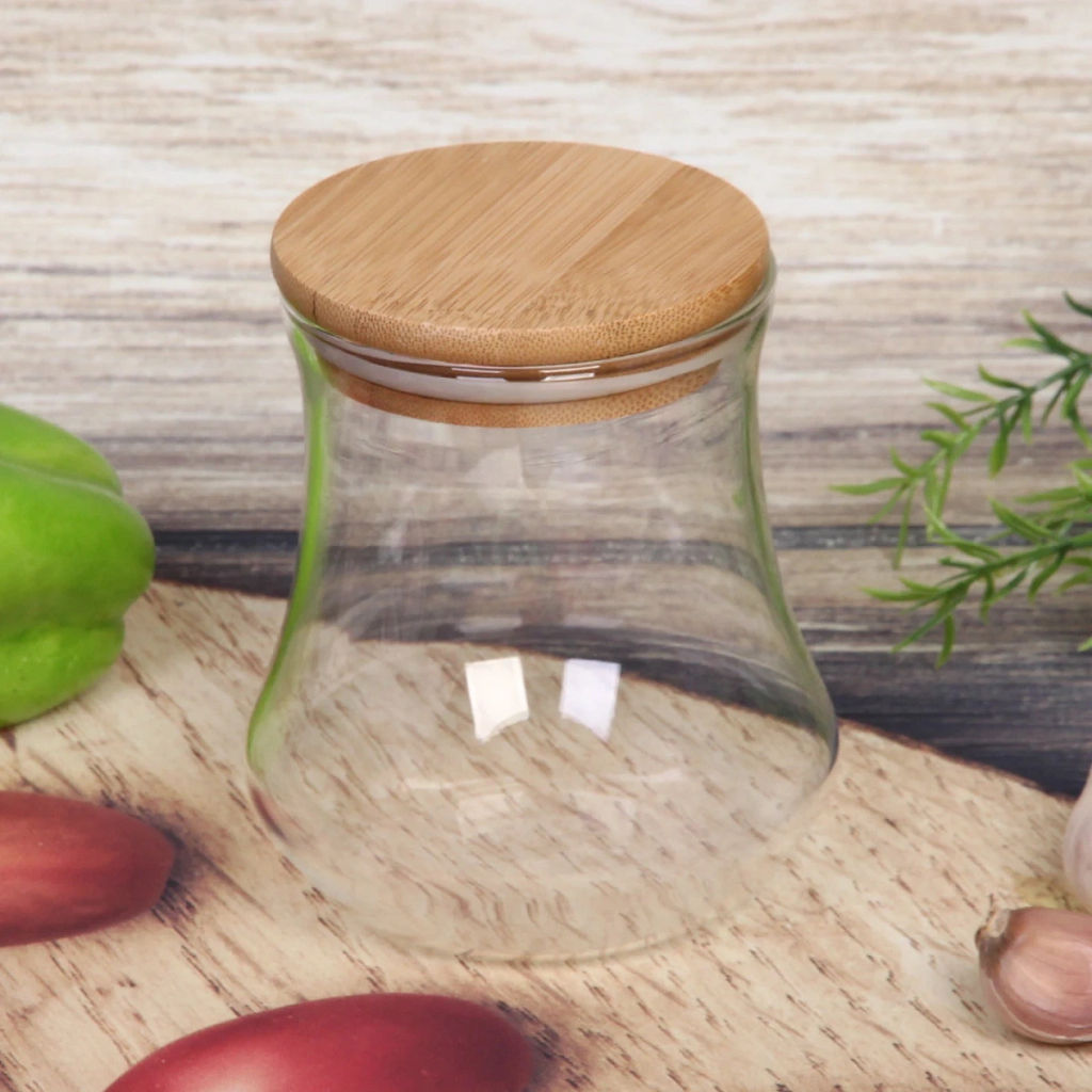 Банка для продуктов стеклянная 500мл "Хай-Тек" с бамбуковой крышкой, груша