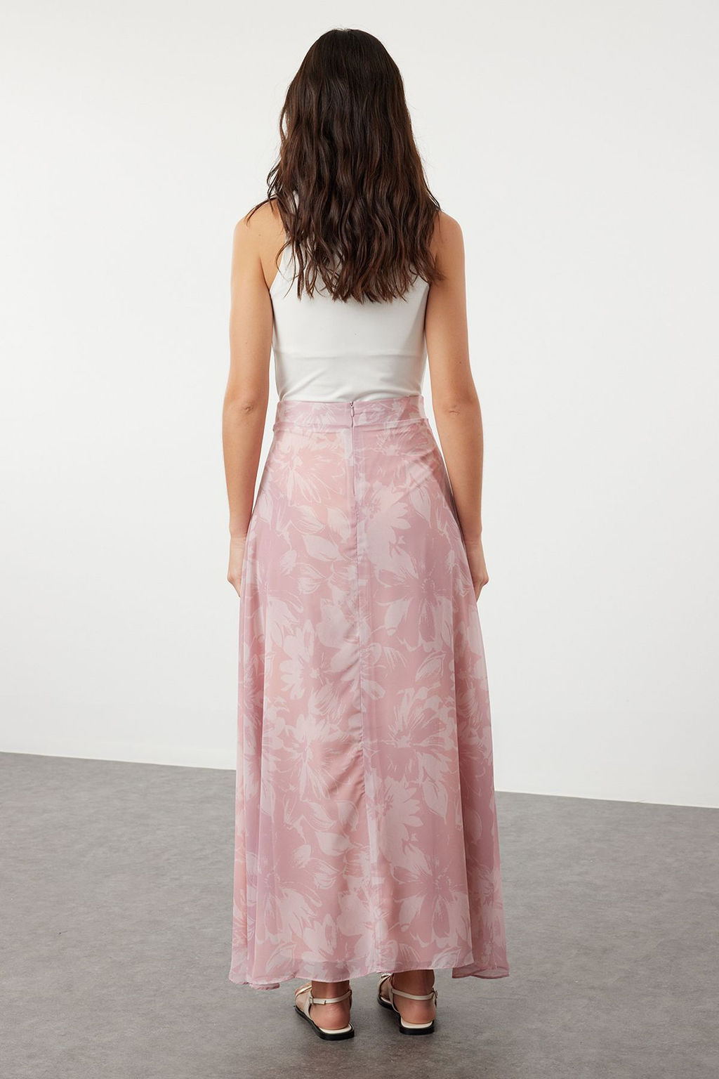 TRENDYOLMILLA Ac?k Pembe A-line Kal?p Klos Astarl? Sifon Kumas Maxi Boy Dokuma Etek TWOSS24ET00224  фото 5