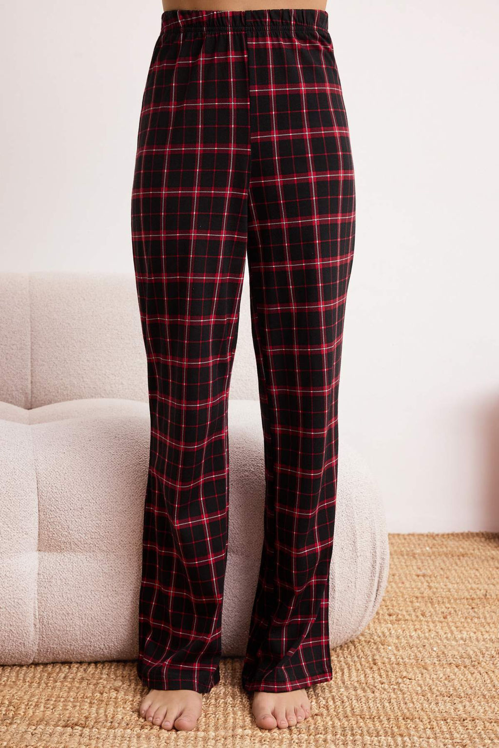 Trendyolmilla Beyaz %100 Pamuklu Ekoseli Cep Detayl? Orme Pijama Tak?m? THMAW24PT00228  фото 12