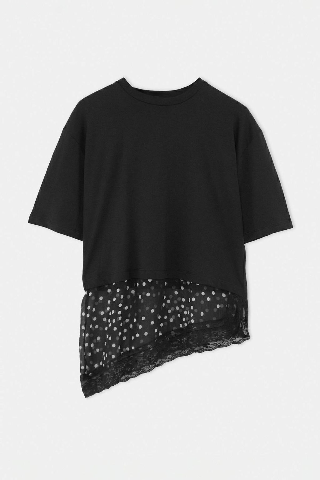 Siyah D_z Oversize/Geni_ Kal_p Puantiyeli Dantel Detayl_ _rme T-Shirt TWOSS26TS00337 - Trendyolmilla фото 5