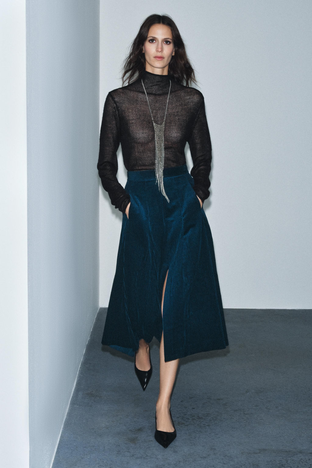 ZW COLLECTION CORDUROY MIDI SKIRT - Zara фото 6