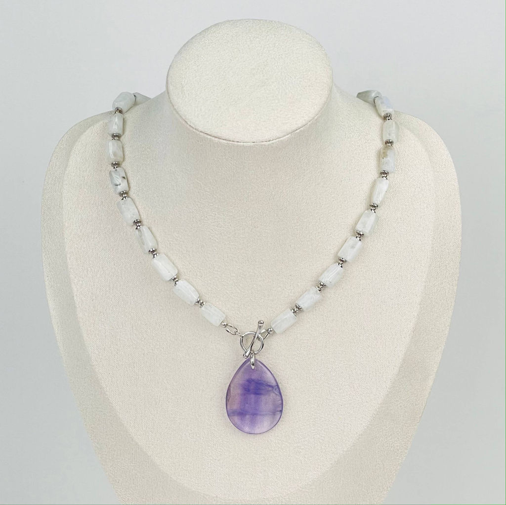 Колье из Лунного камня с Флюоритом 42 см