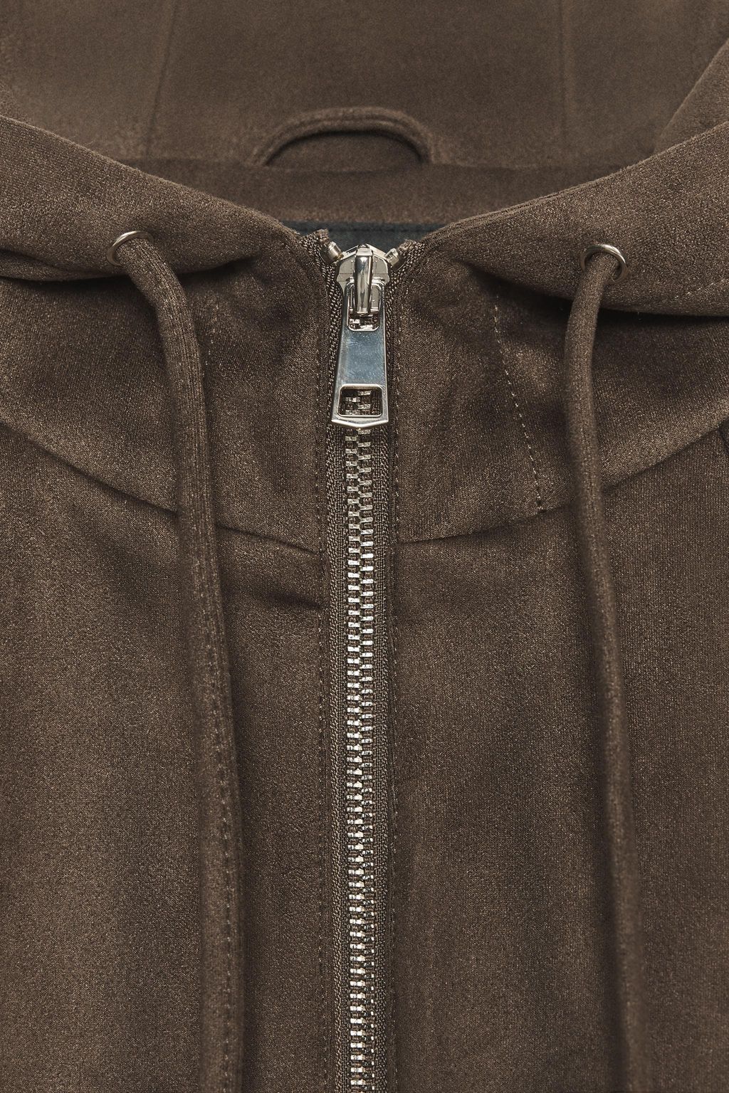 HOODED FAUX SUEDE BOMBER JACKET