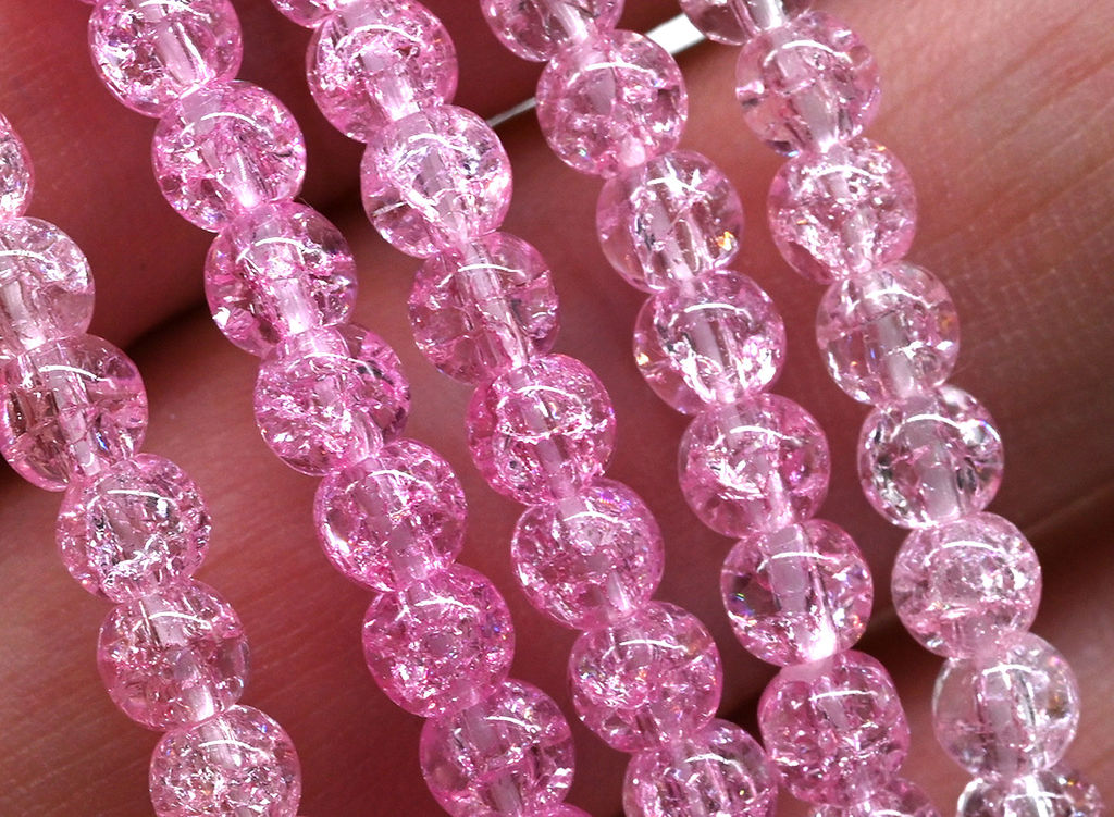 Браслет из сахарного кварца шарик 4мм цв.розовый яркий, 17см