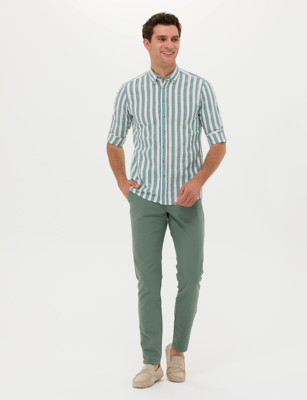 Зеленые брюки узкого кроя из льняной парусины - Cacharel фото 3