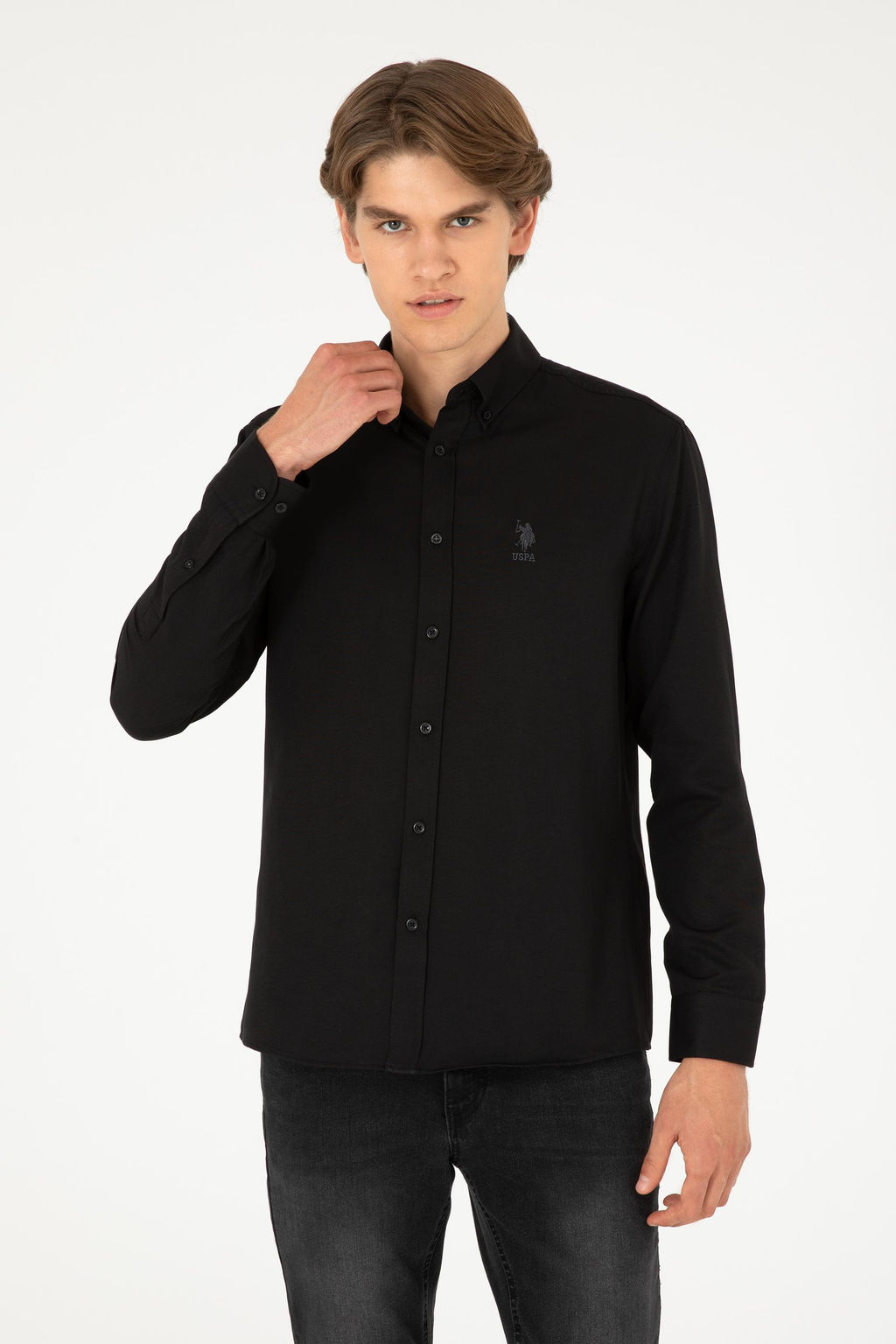 Мужская черная базовая рубашка с длинным рукавом - U.s. polo assn фото 3