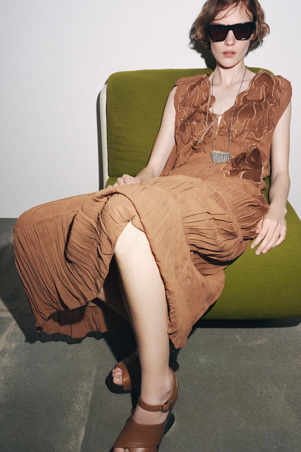 ZW COLLECTION GATHERED EMBROIDERED DRESS - Zara фото 7