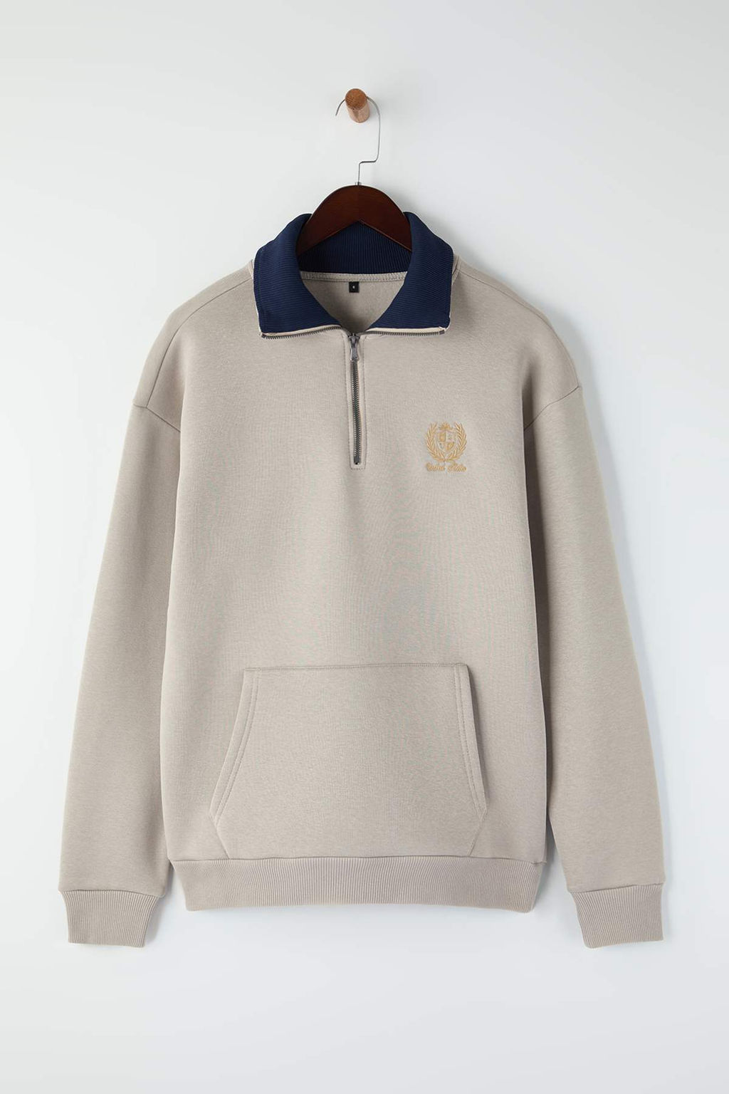 Gri Oversize Dik Yaka Fermuarl? Ici Polarl?/S?cak Tutan Nak?sl? Sweatshirt TMNAW25SW00081