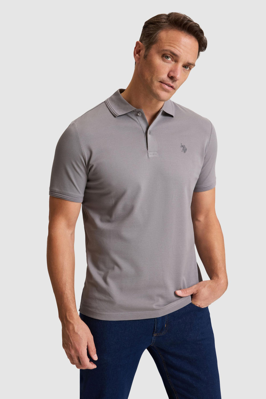 Erkek Gri Regular Fit Polo Yaka Basic Ti__rt
