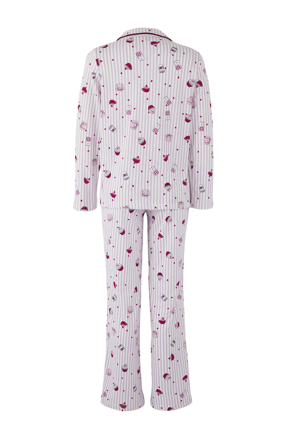 Lila-Cok Renkli %100 Pamuklu Kalpli Eglence Desenli Biyeli Orme Pijama Tak?m? THMAW26PT00039